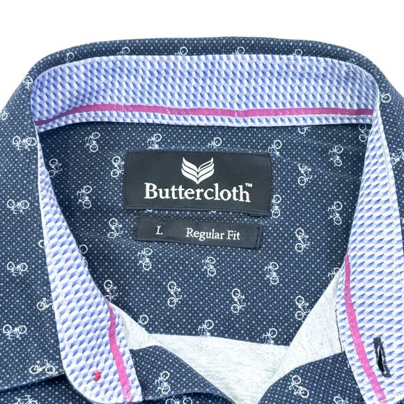 Butter Cloth Bicycle Print Knit Button-Up Shirt - Large - Picture 6 of 9
